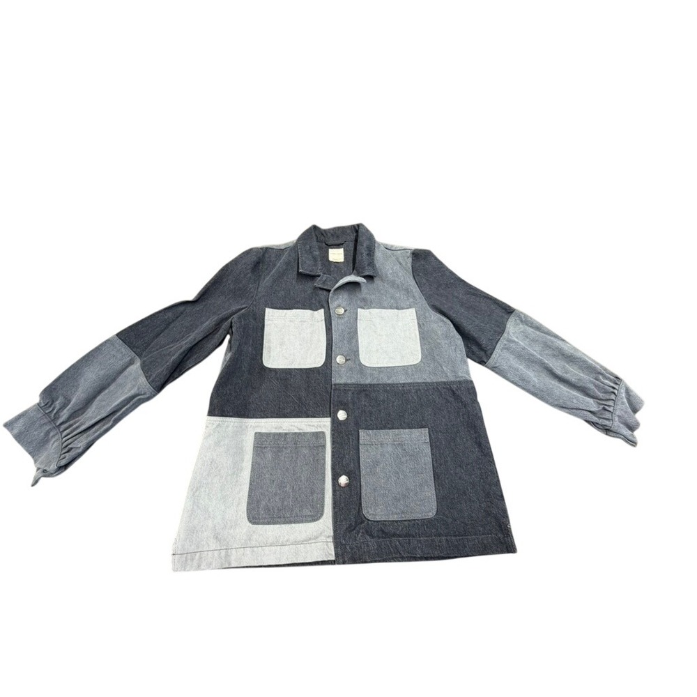 Seventy + Mochi Women Gray Patchwork Denim Chore Jacket  L Colorblock‎ Utility
